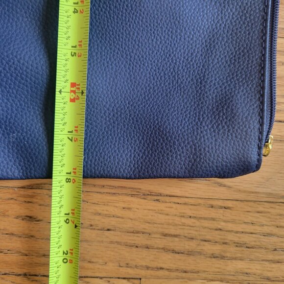 Joy Mangano Blue Leather Tote Bag With Brown Handles - Picture 6 of 12